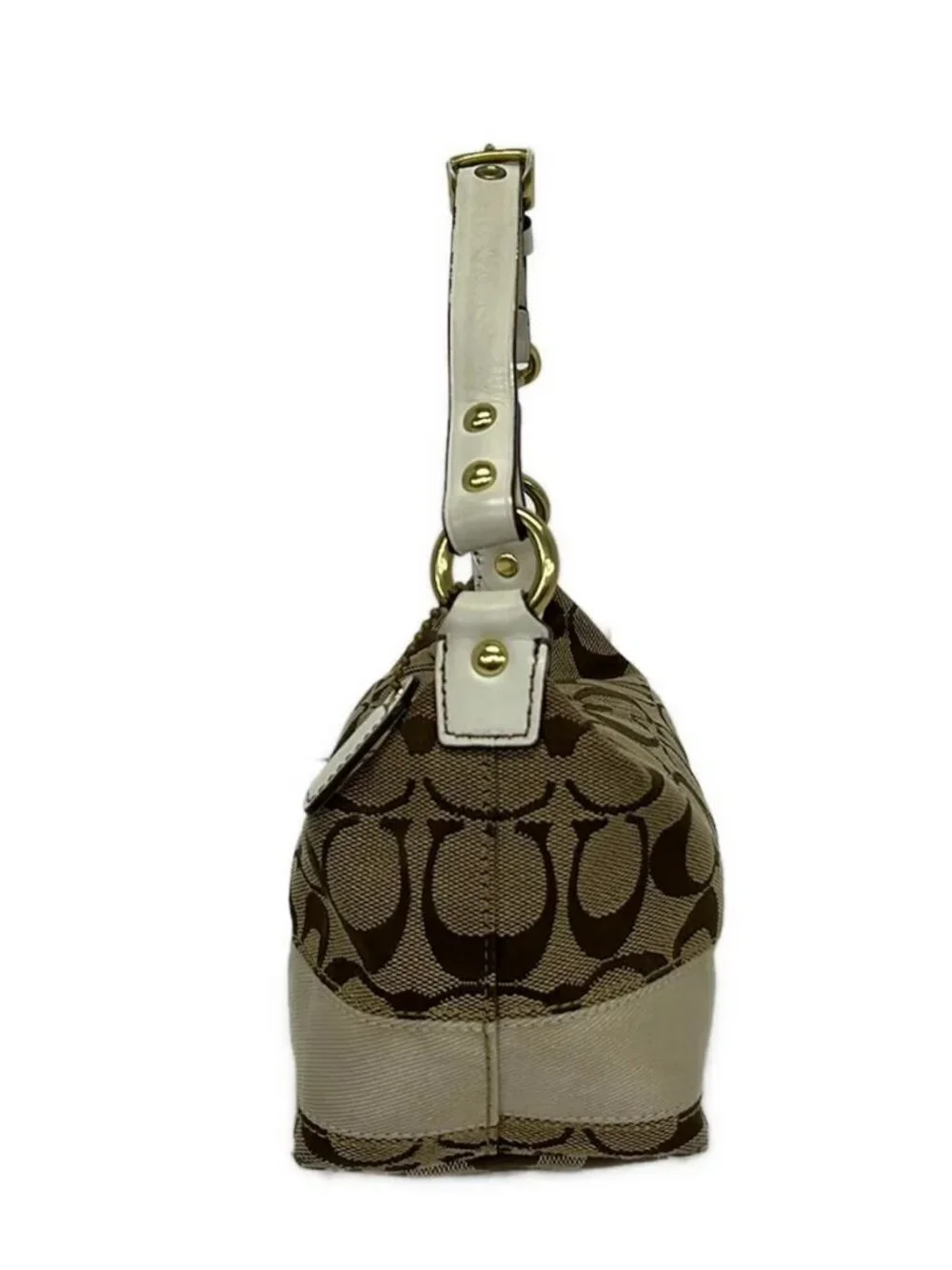 COACH Signature Stripe Accessory Pouch 40757 Dark Brown Beige White Jacquard